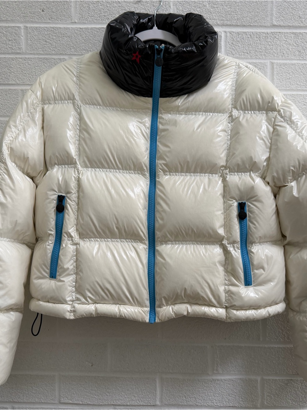 Perfect Moment White and Black Puffer Jacket with Blue Zippers